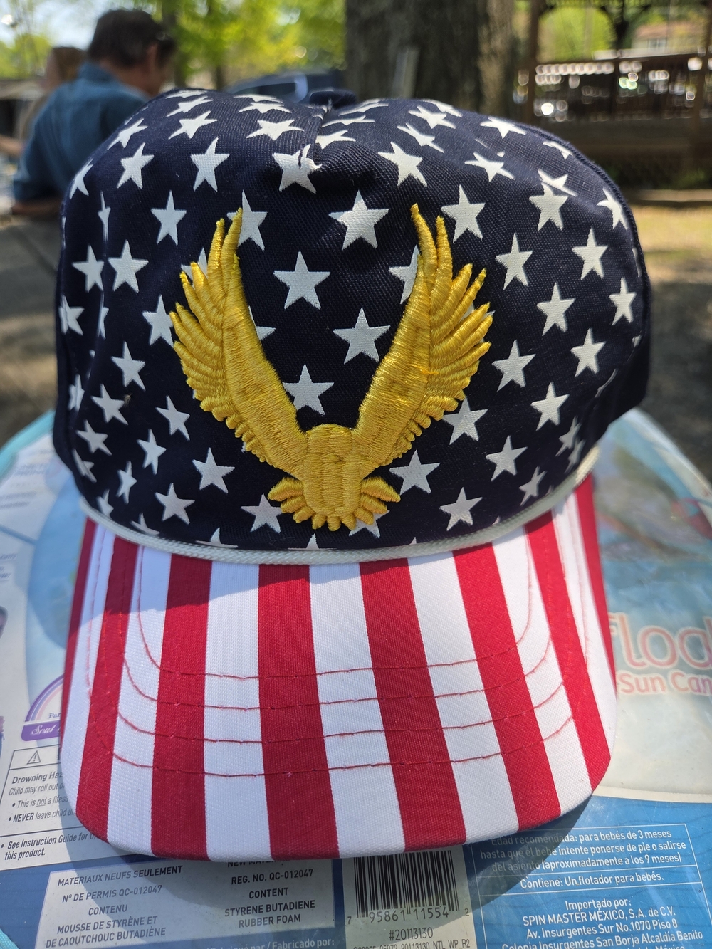 Men's American Flag Eagle Snapback Hat - Navy, Red & White